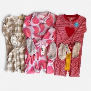 Carter's Baby Girl One-Piece Sleepers - Pink, Red, Beige